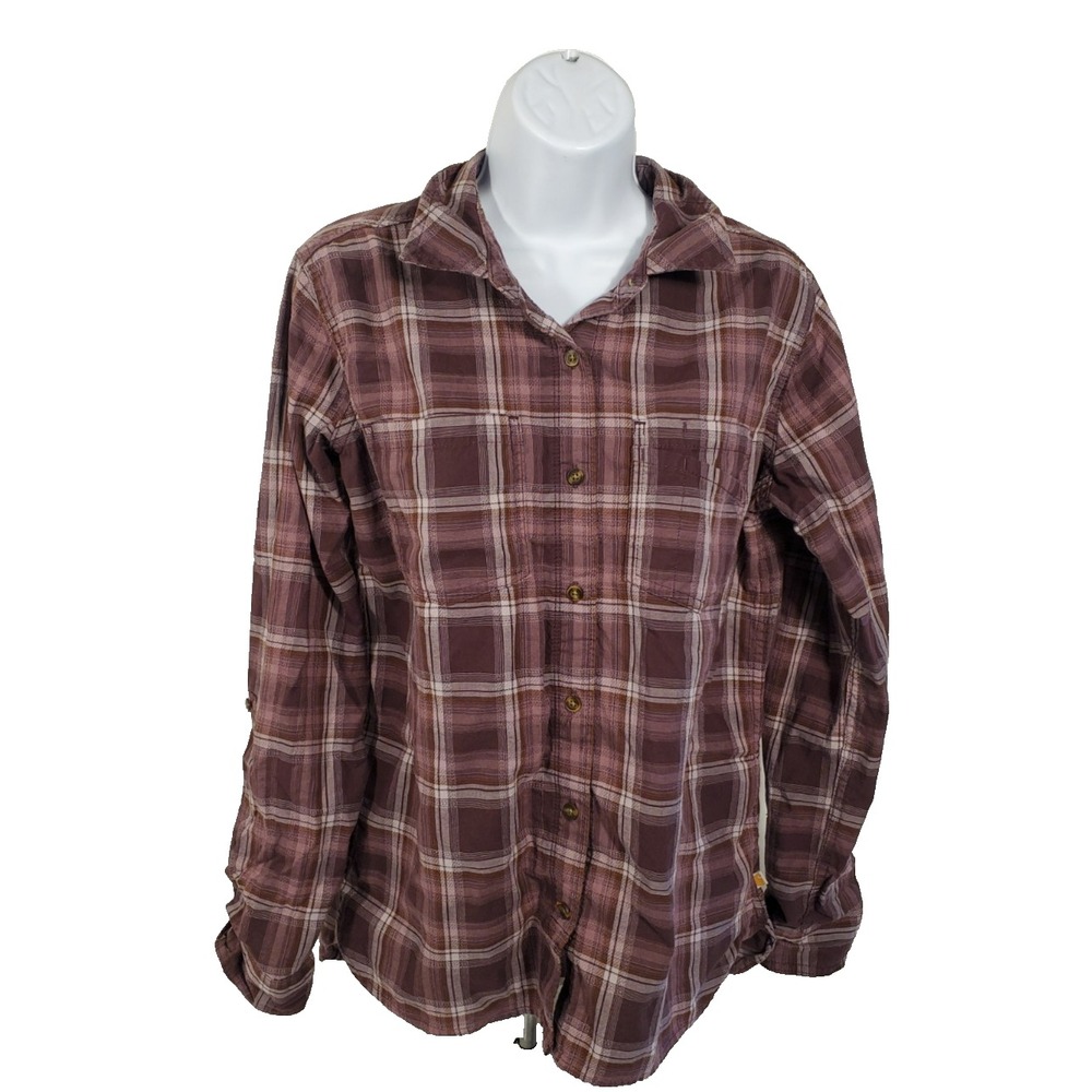 Carhartt Purple Plaid Roll Tab Sleeve Button-Up Shirt Women's Sz Med 8/10 (E5)
